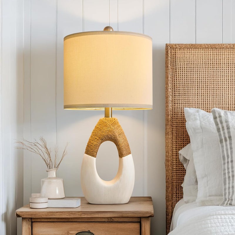 OYEARS 22” Boho Table Lamps for Bedroom Living Room Upgraded Set of 2 Medium Farmhouse Rattan Table Lamps, Rustic Home Decoration Nightstand Bedside Lamp for Office (Not Include Bulbs) - Image 5